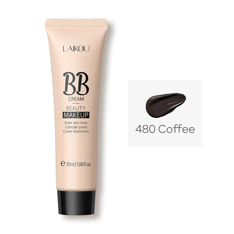 30ml bottle of BB cream showing nine shade options from light ivory to dark brown.