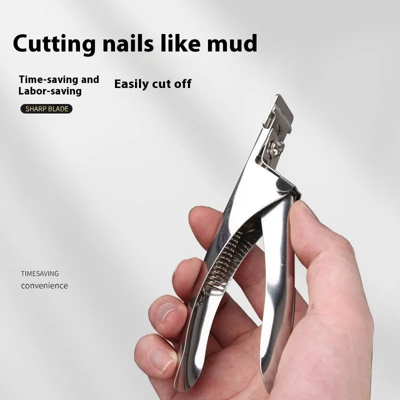 Titanium French U-shaped nail scissors with electrophoresis coloured handles for false nail tip removal