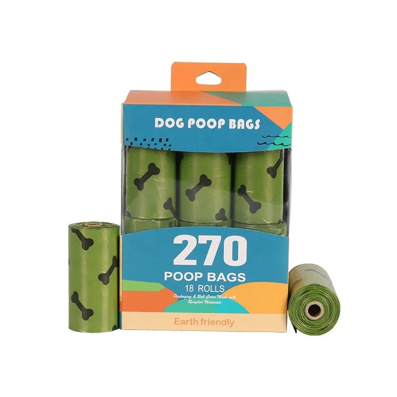 Army green degradable dog poop bags with black bone print design showing roll configuration