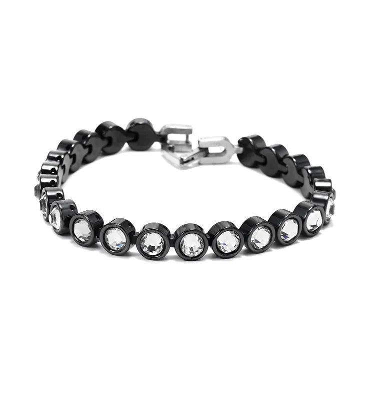 Black ceramic and steel bracelet with diamond-studded detail, 7mm wide, 18cm or 20cm length