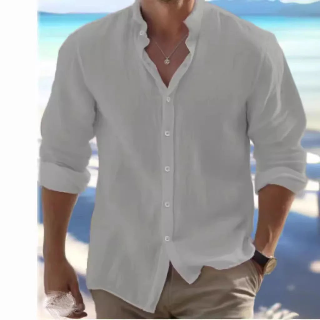 Men's long-staple cotton button beach shirt in a casual pullover style