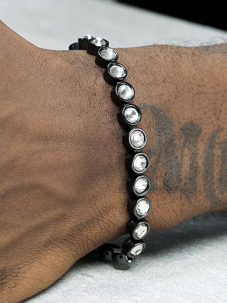 Black ceramic and steel bracelet with diamond-studded detail, 7mm wide, 18cm or 20cm length