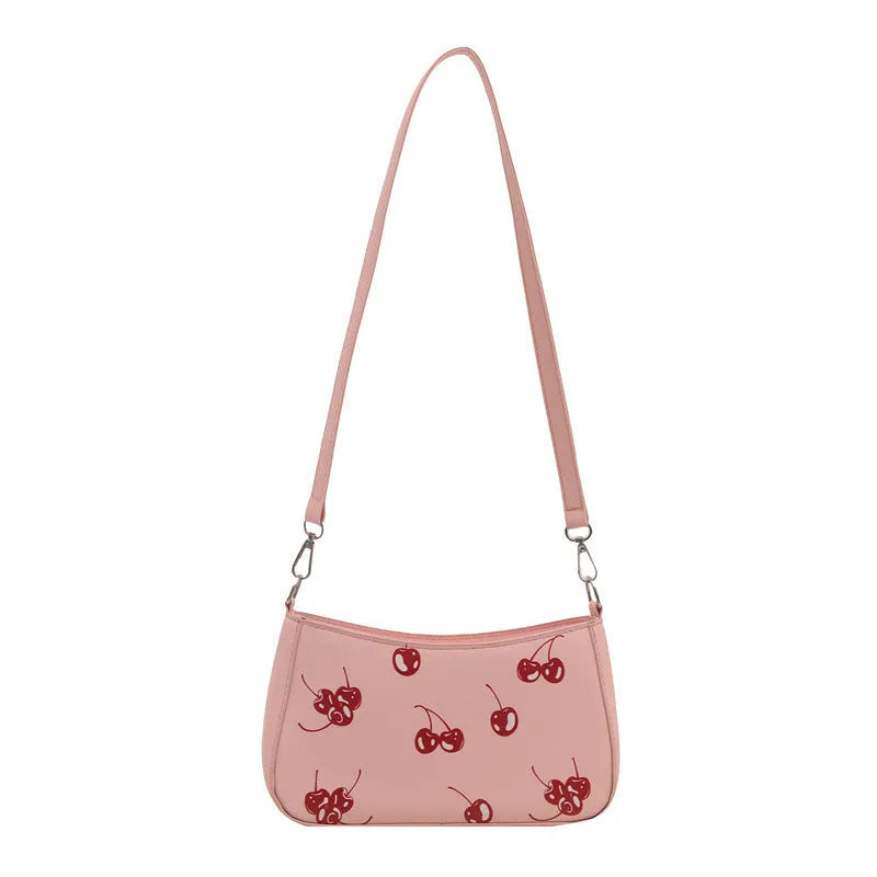 Dumpling-shaped PU underarm bag with floral print, single shoulder strap, three-dimensional outer pocket, in khaki.