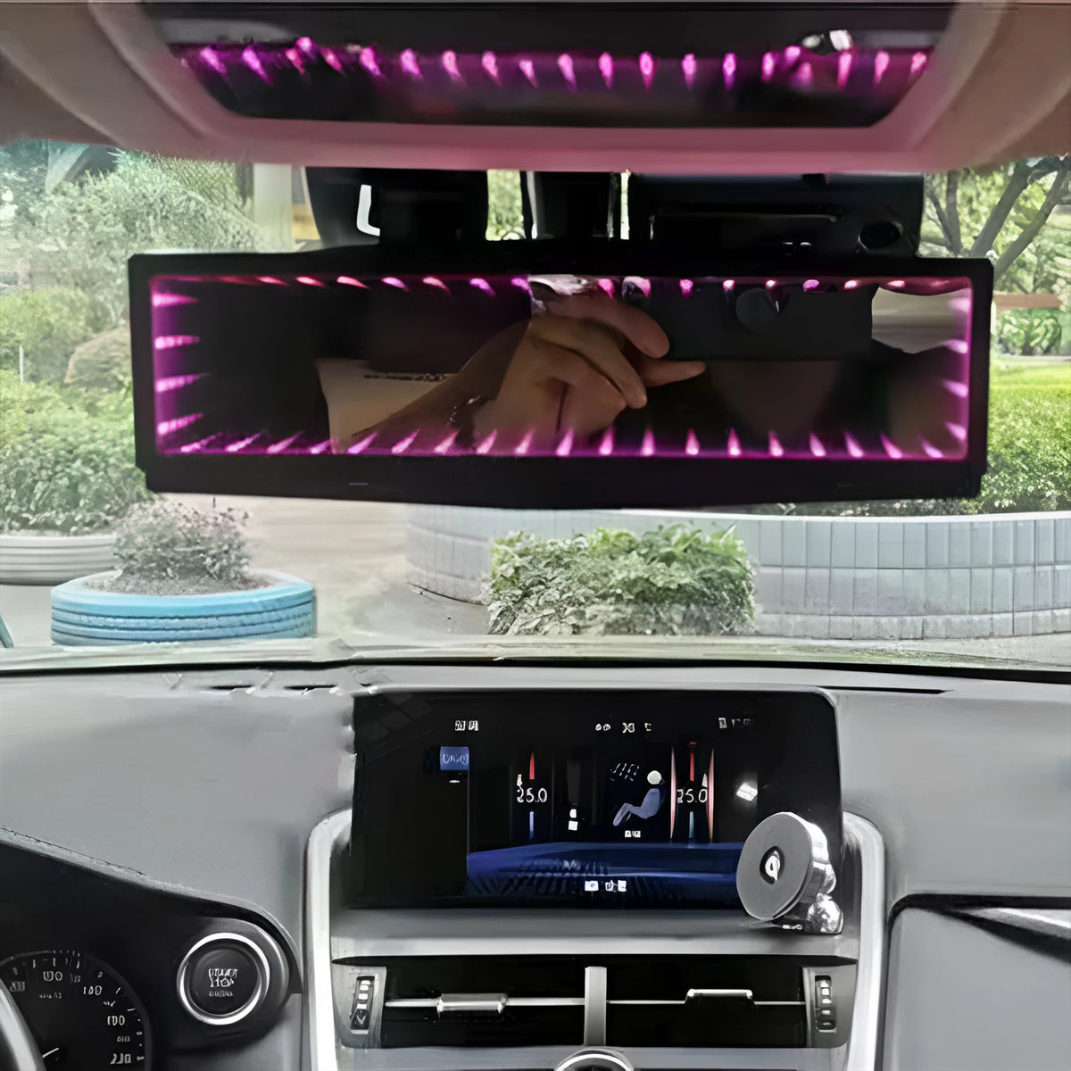 Plastic car rearview mirror with 280mm flat glass and anti-glare coating in monochrome colour options