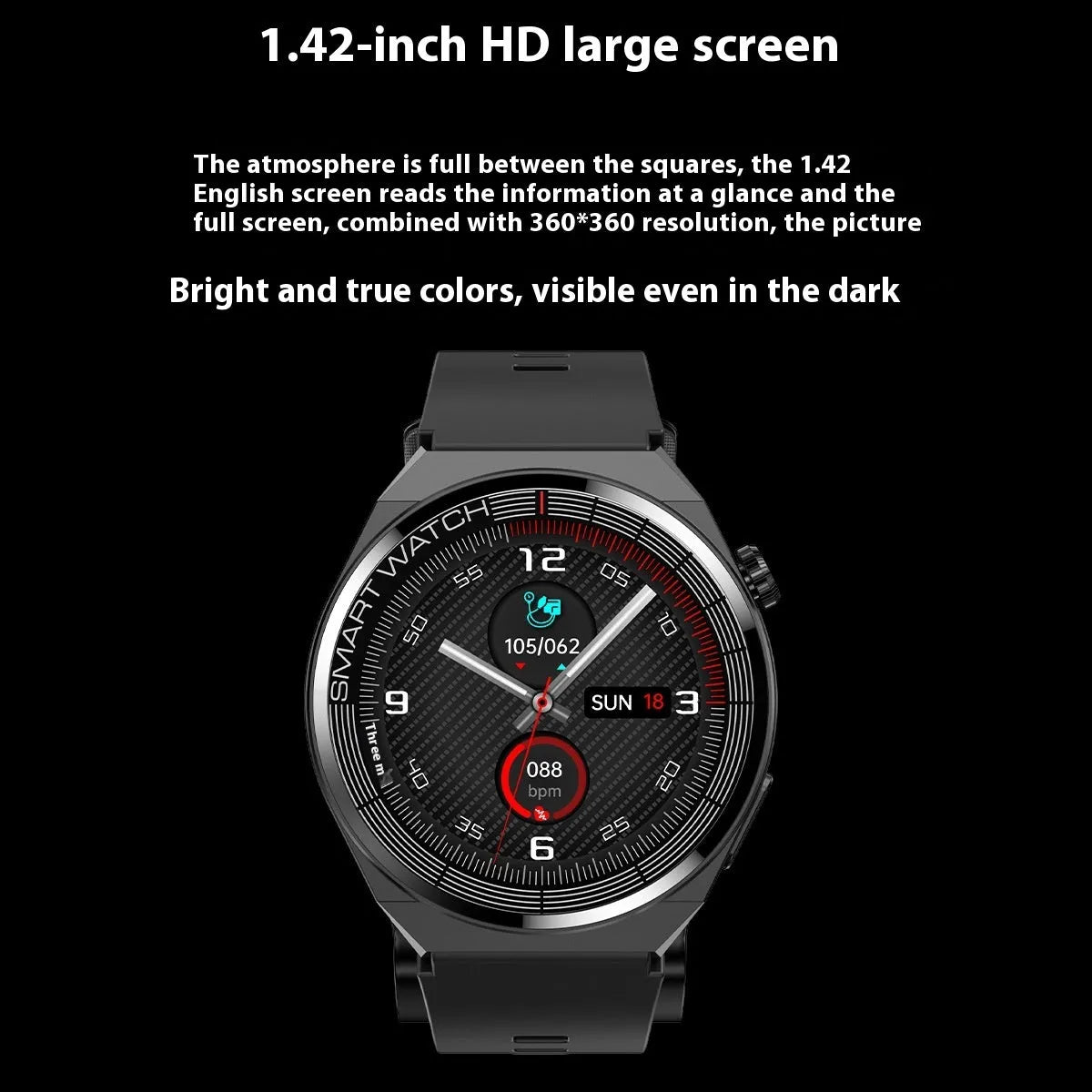 Black blue and red touch screen smart watch with blood pressure voice broadcast, heart rate and blood oxygen monitoring