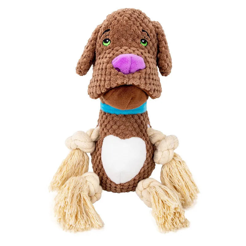 Brown shell-shaped plush dog toy with sound paper and BB squeaker for chewing and interactive play