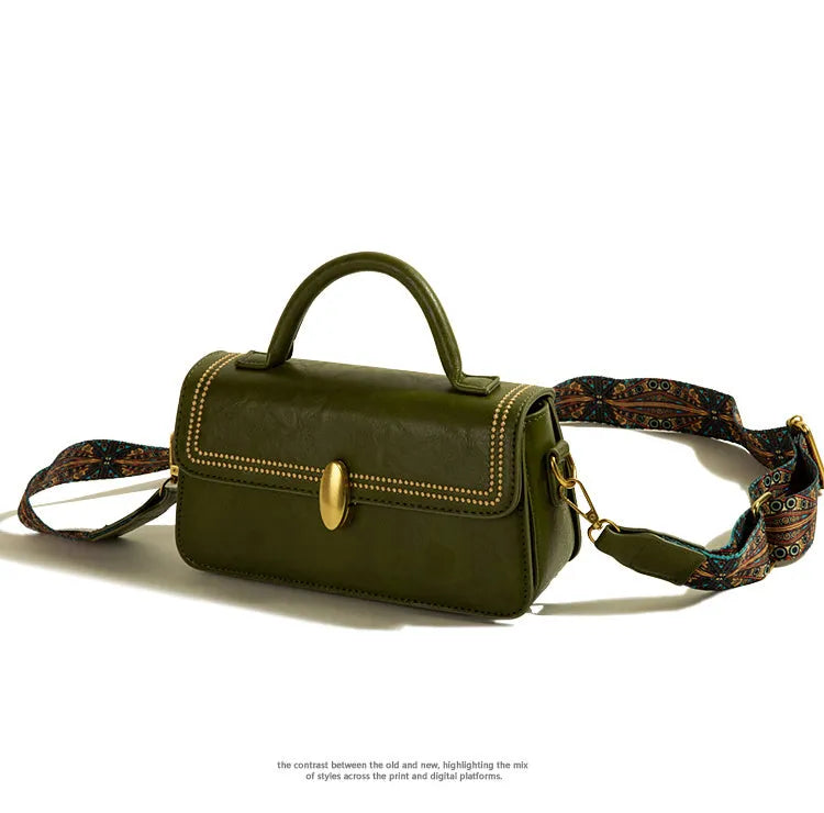 Retro PU messenger bag for women with sandwich pocket and internal phone compartment