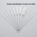 Nylon straw cleaning brush set with stainless steel handles and nylon bristles, 8 to 12 piece packs, white or black options.