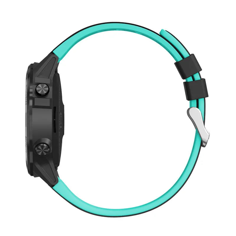 Blue silicone strap sports smart watch with 1.3 inch touch screen on a wrist.