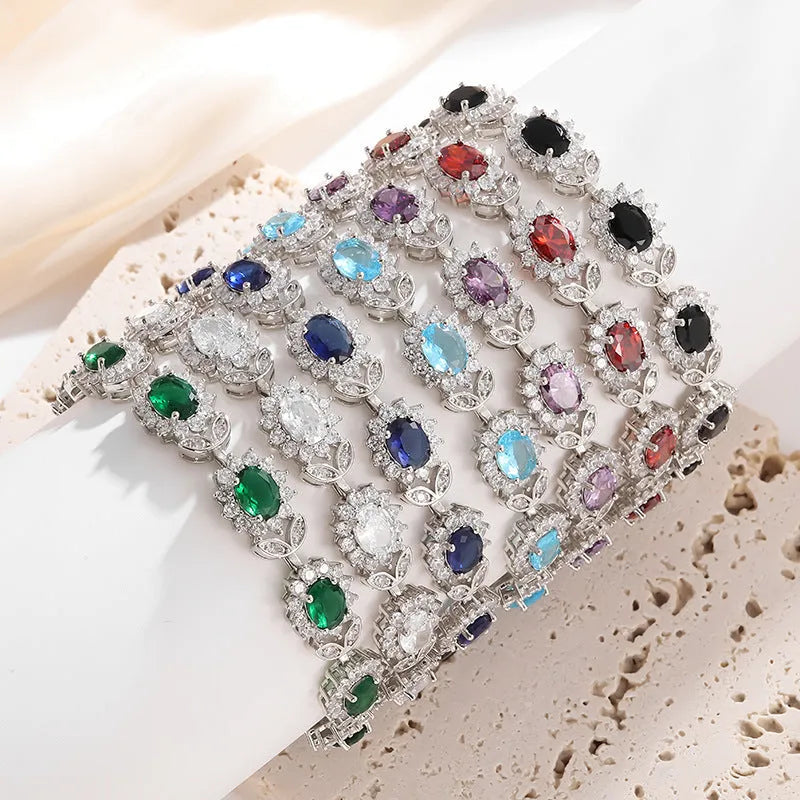 Women's simple inlaid zircon bracelet with electroplated finish in one of nine available colour options