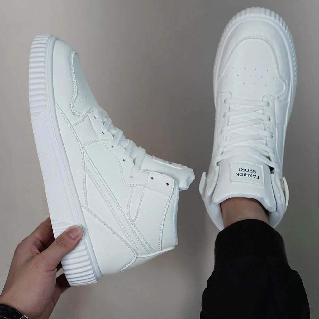 White men's casual shoes with round toe and microfiber upper for winter leisure wear