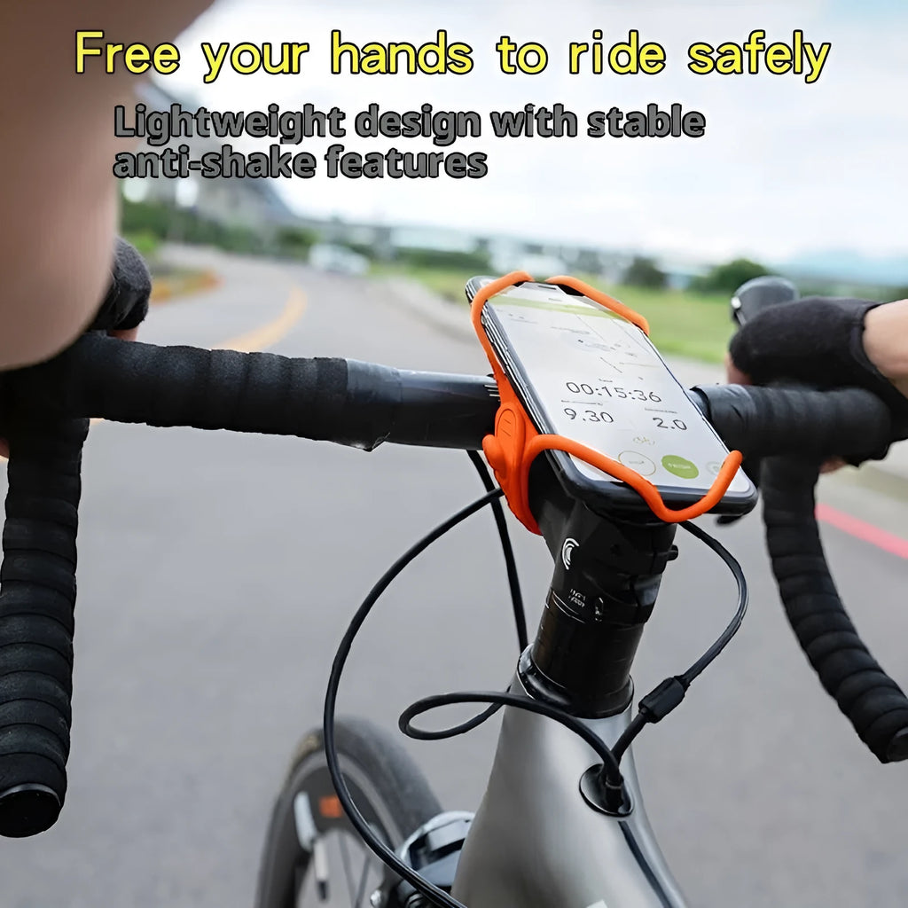 Adjustable road bike phone mount in black, orange, or grey plastic, universal handlebar bracket, single pack