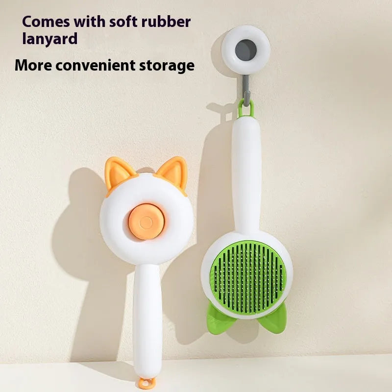 Greenish white self-cleaning pet grooming comb with stainless steel teeth for cats and dogs