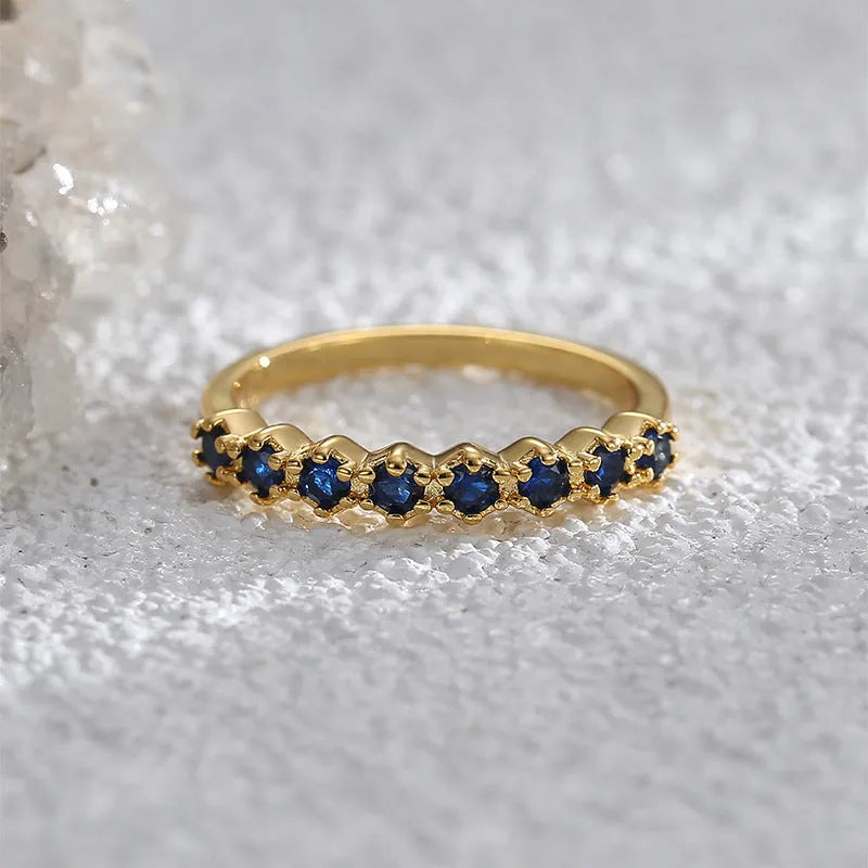 Copper women's ring with gold blue zircon centre geometry shape light luxury style