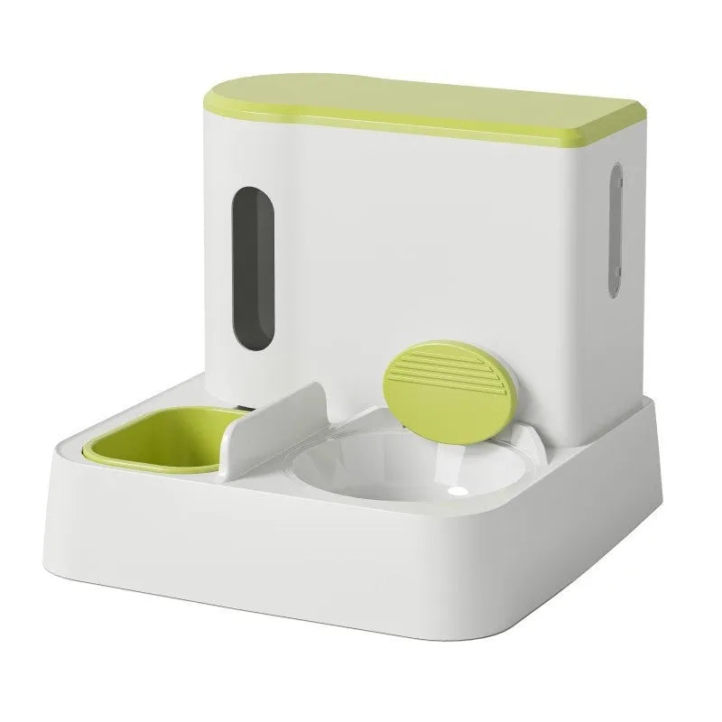 Cat automatic pet feeder water dispenser with integrated double bowl system in grey colour