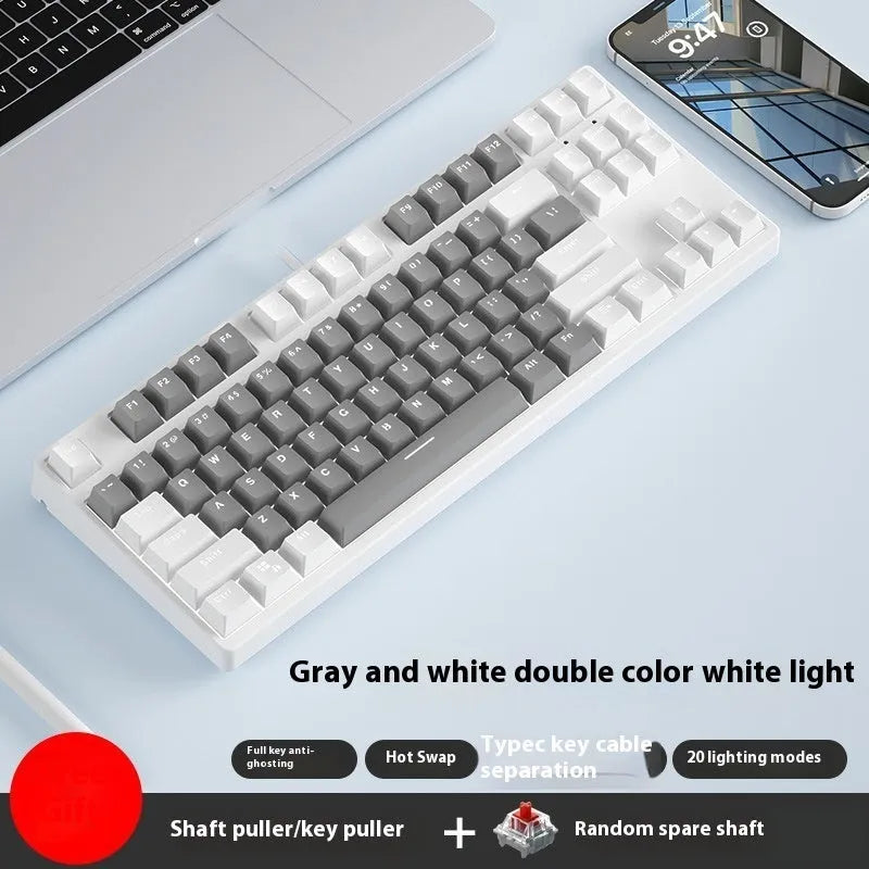 87-key mechanical gaming keyboard with dual-colour backlighting and hot-swappable switches
