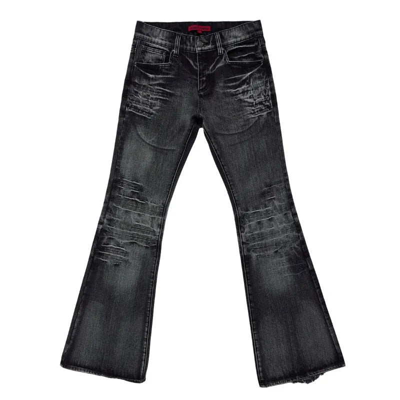 Men's slightly flared vintage jeans in black or blue, straight leg, linen fabric, edging detail, sizes S to XXL.
