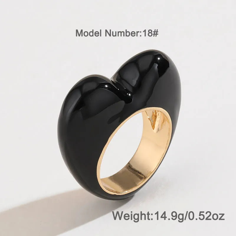 Zinc alloy heart ring with 3D enamel finish in colour options of black, pink, purple or red