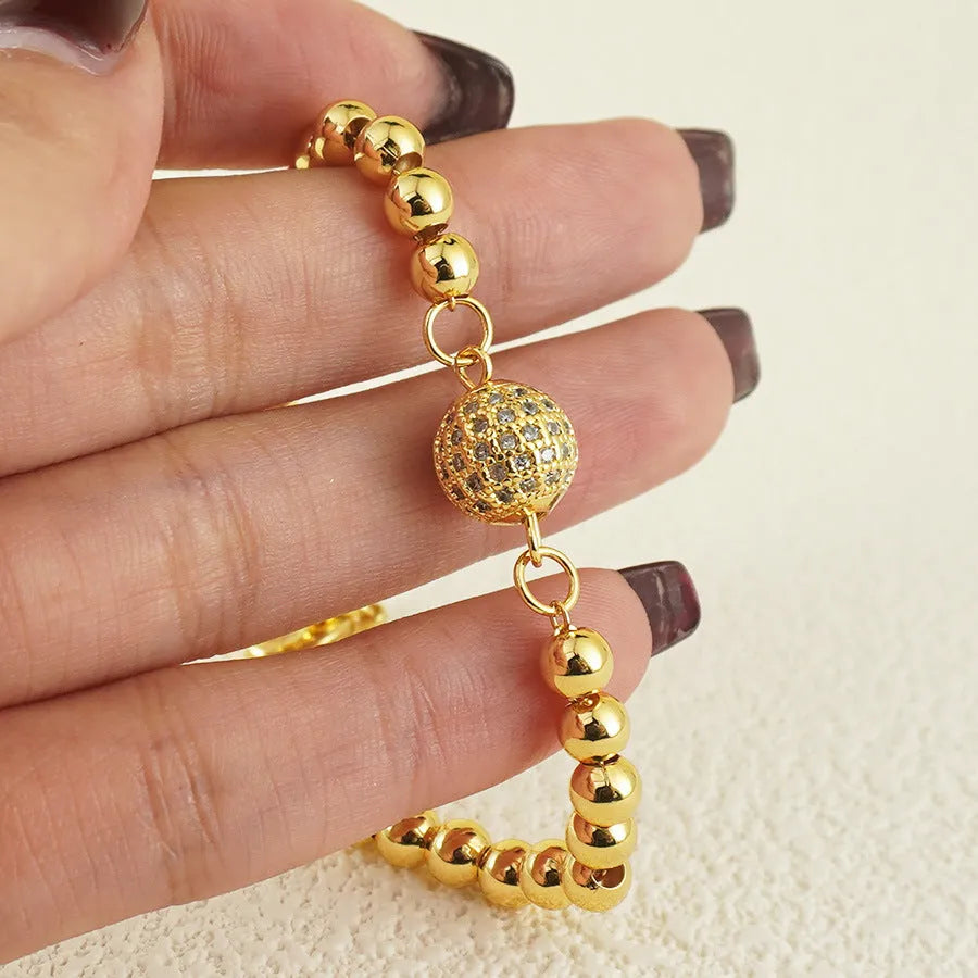 Arabic style women's copper bracelet with heart shape design and round zircon stone decorative elements
