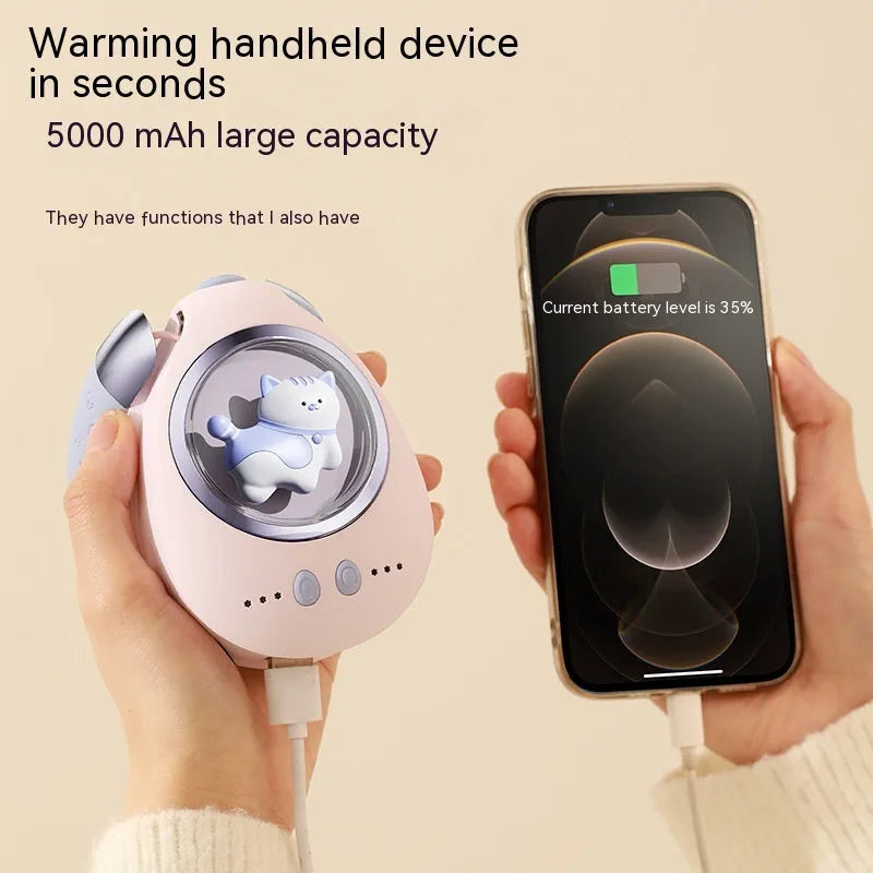 2-in-1 plastic hand warmer power bank in pink orange colour