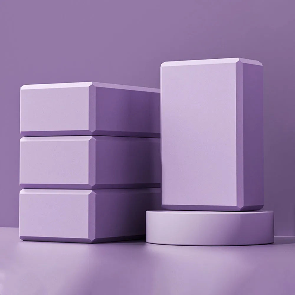 Solid colour EVA foam yoga block with hexagonal sides and grip ridges