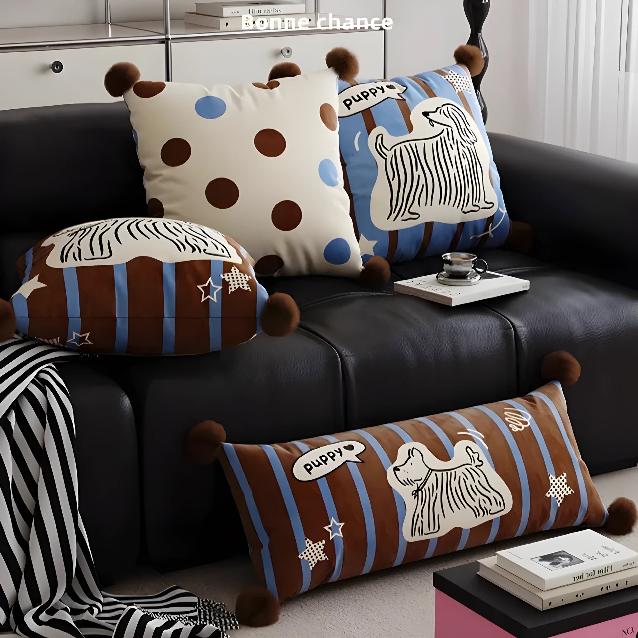 Cartoon animal printed sofa cushion pillow in blue, brown, or white colour