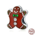 Christmas gingerbread man 925 silver bead with SCC2037 dripping oil finish, 1.2cm x 1.0cm, 0.5cm aperture