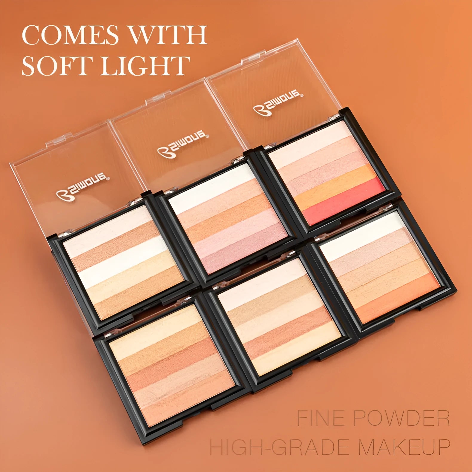 Highlight eye shadow plate with six colour options for natural three-dimensional facial contouring