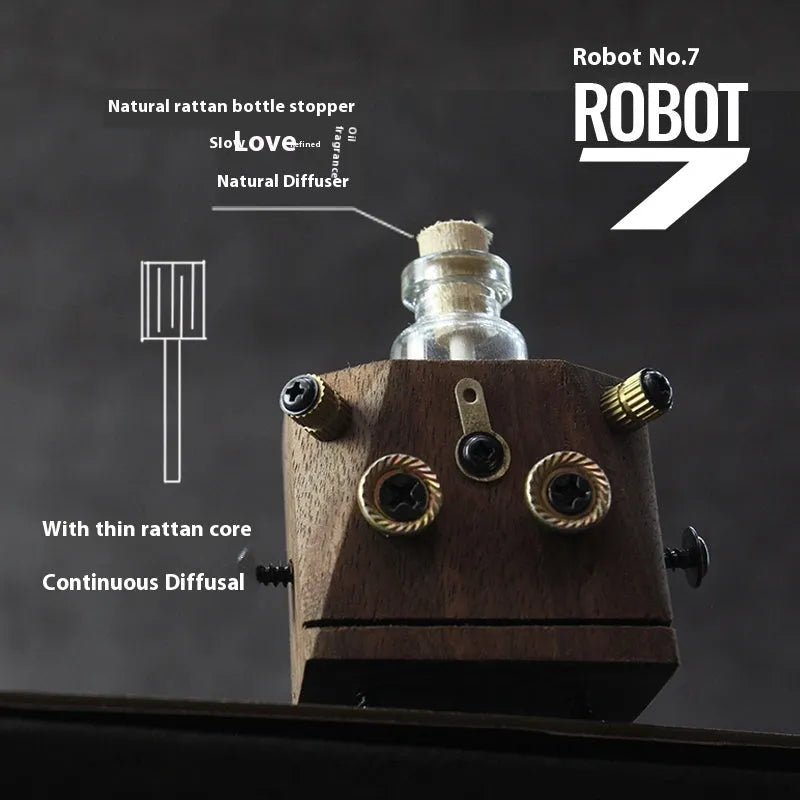 Square wooden robot car decoration ornament with essential oil bottle set in creative trend style