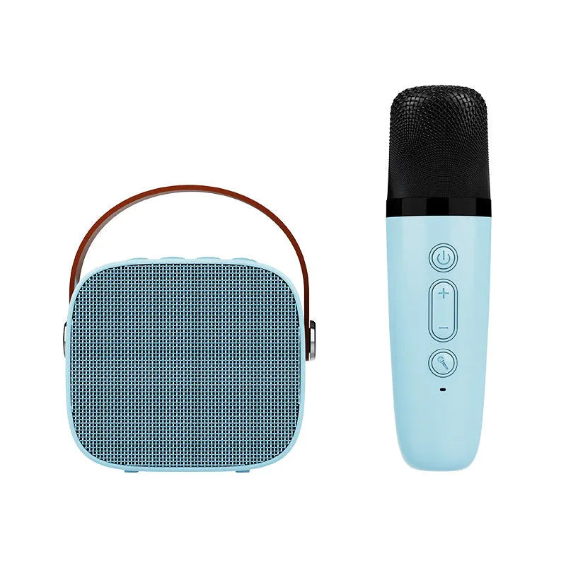 Compact portable Bluetooth speaker with built-in microphone in white pink or blue plastic case