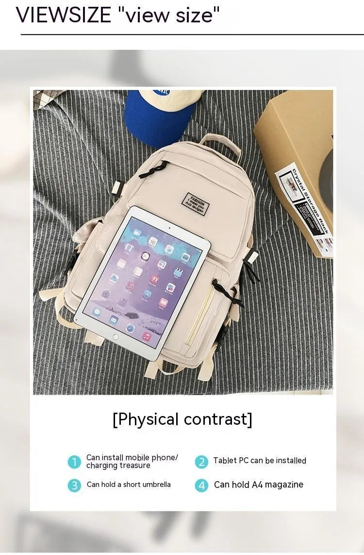 Student backpack with three-dimensional pockets and computer compartment in black colour