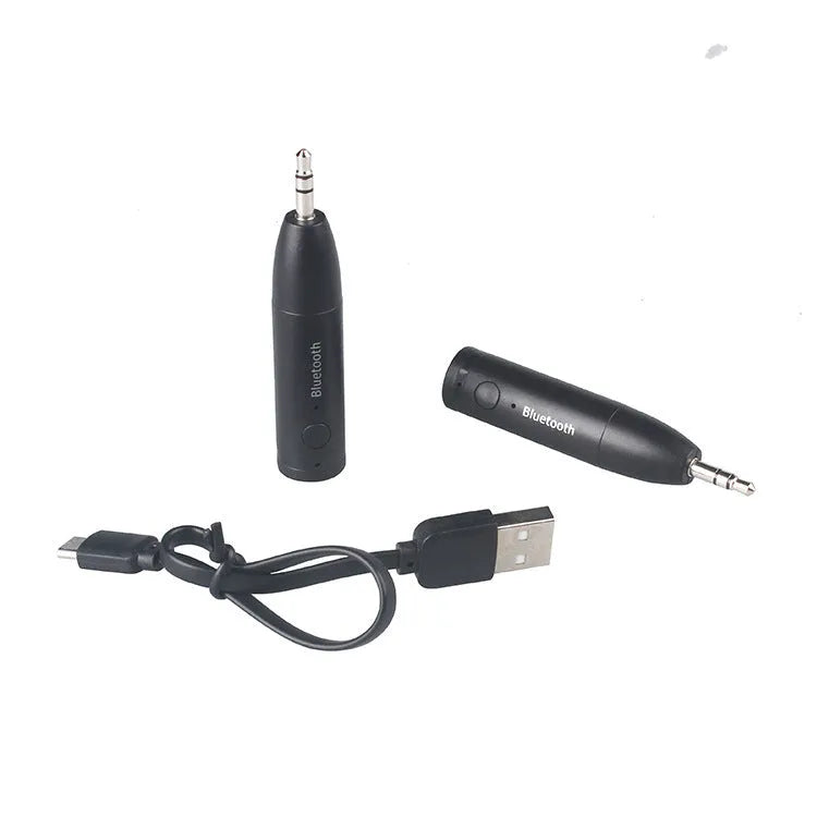 Black car AUX Bluetooth audio receiver for wireless music streaming and hands-free calls