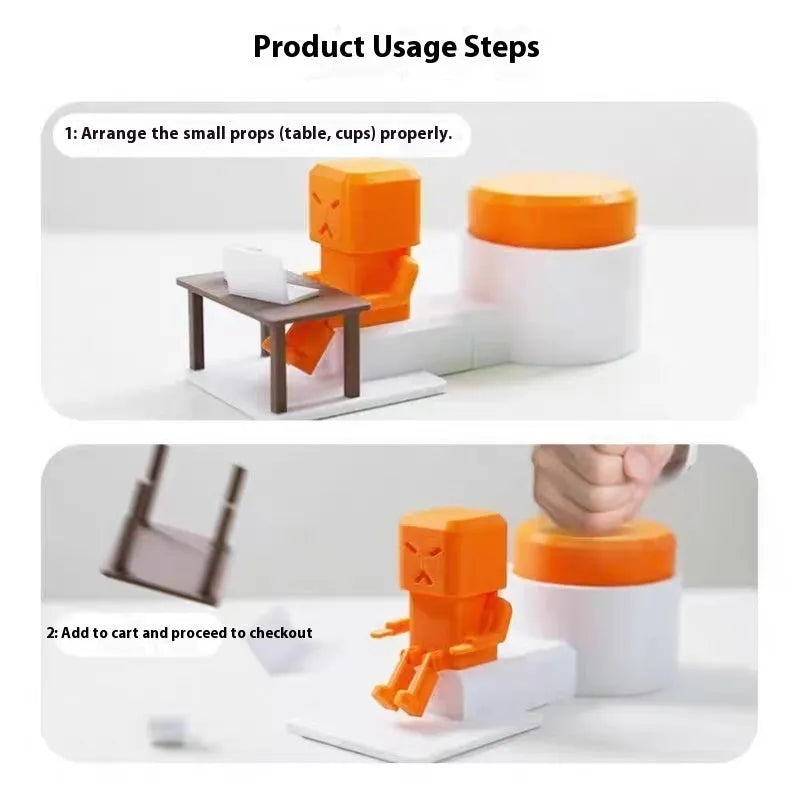 Orange plastic rotating decompression toy on a desk, showing its 16cm length.
