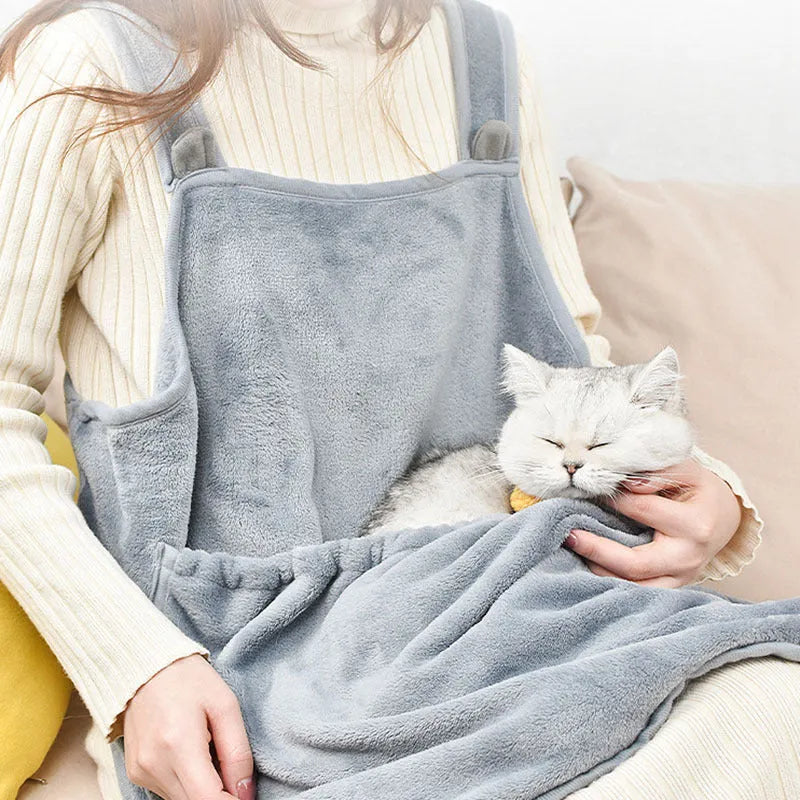 Grey Arctic velvet pet apron with non-stick anti-grab design for cats and small dogs 1-7kg