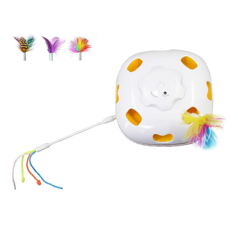 Plastic cat toy with self-hi relief design and teaser mechanism in pictured colour, dimensions 19.8x11.5x19.5cm