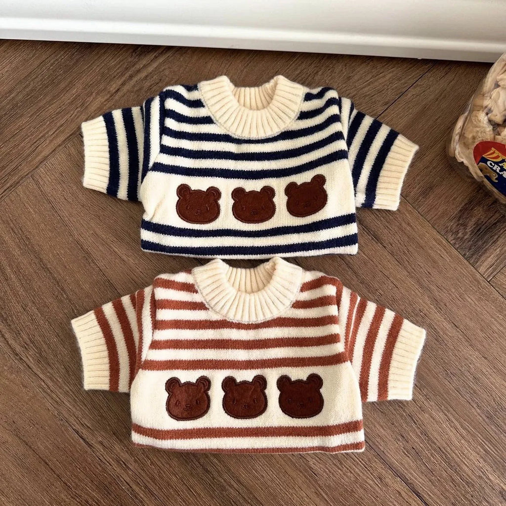 Ins Korean warm pet knitted sweater in navy blue stripes, wool, sizes S to XL