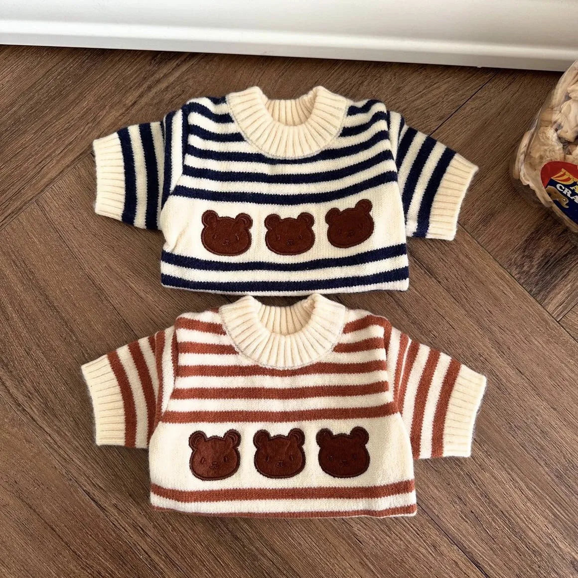 Ins Korean warm pet knitted sweater in navy blue stripes, wool, sizes S to XL