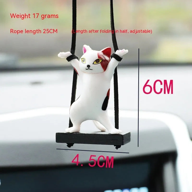 Resin cartoon cat pendant on a 25cm rope for car rear-view mirror decoration.