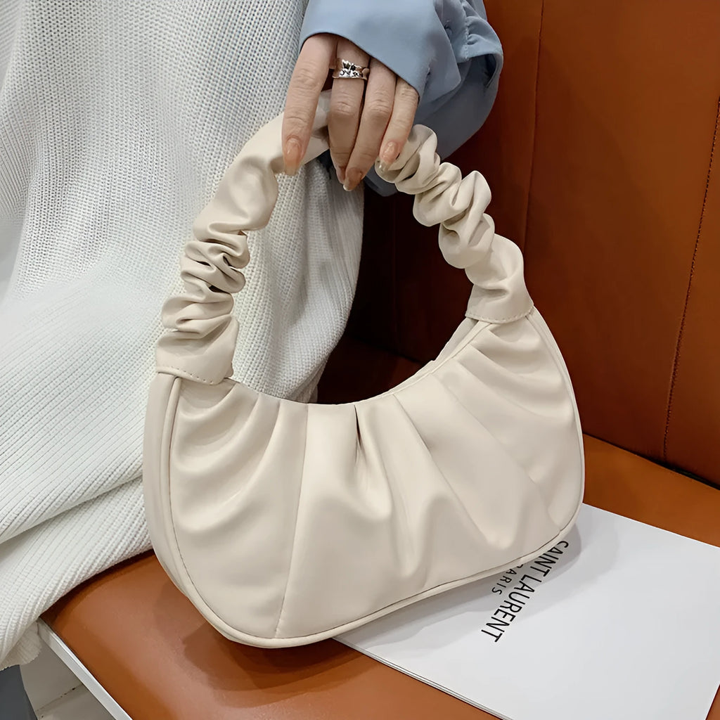 Cloud bag women's PU dumpling handbag with folding design in 15 colours including black beige green and pink