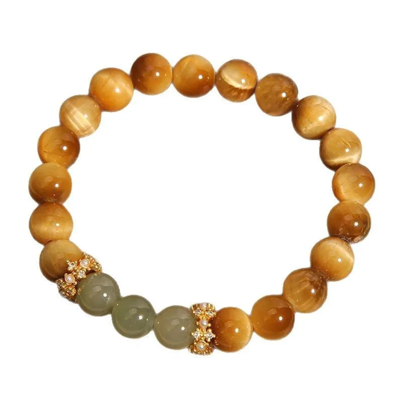 Natural yellow Tiger's Eye Hetian Jade bracelet with U-shaped design and auspicious patterns