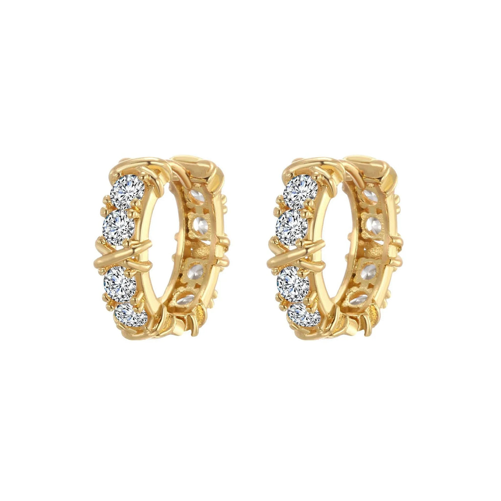 A pair of simple geometric hexagonal clover cross earrings in a silver or gold colour finish.