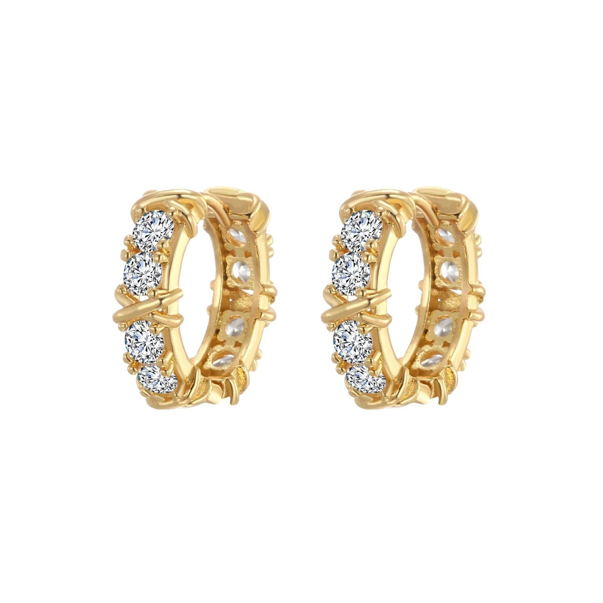 A pair of simple geometric hexagonal clover cross earrings in a silver or gold colour finish.