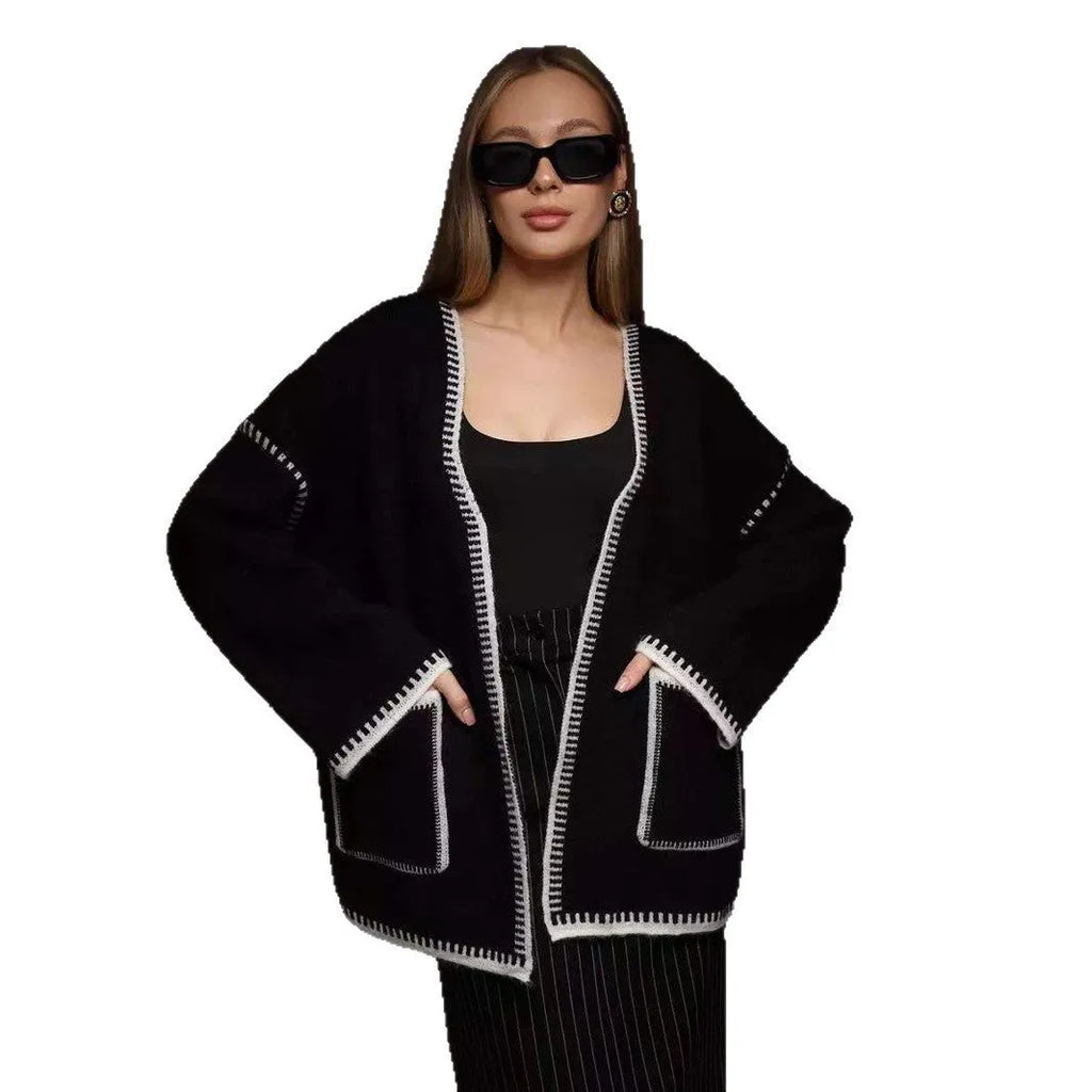 Lace-up front knitted cardigan in a thick imitation cashmere blend, shown in camel colour