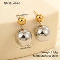Round bead stainless steel colour-block ear studs with geometric design and 18K electroplating