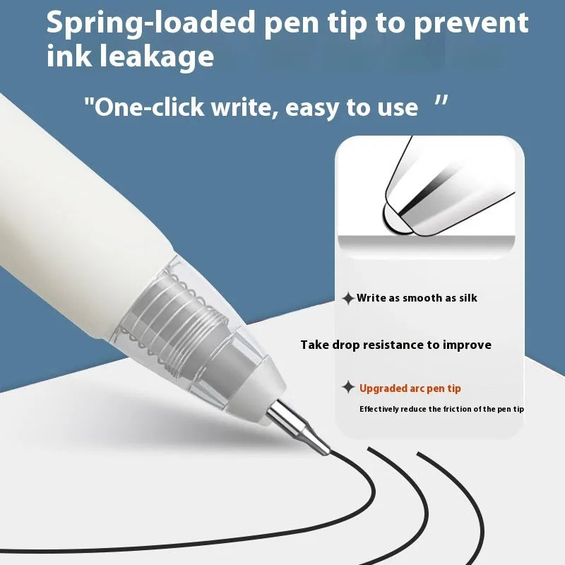 Pack of 10 quick-drying pen refills in black, red, blue, and ink blue colours for 500m writing.