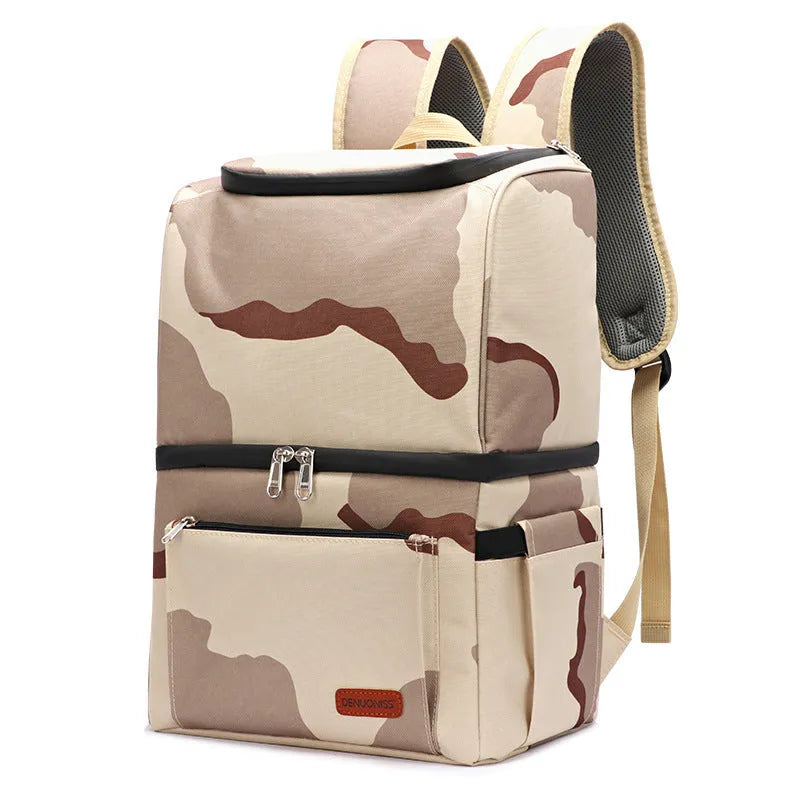 Double layer insulated picnic backpack in blue colour with adjustable straps and main compartment