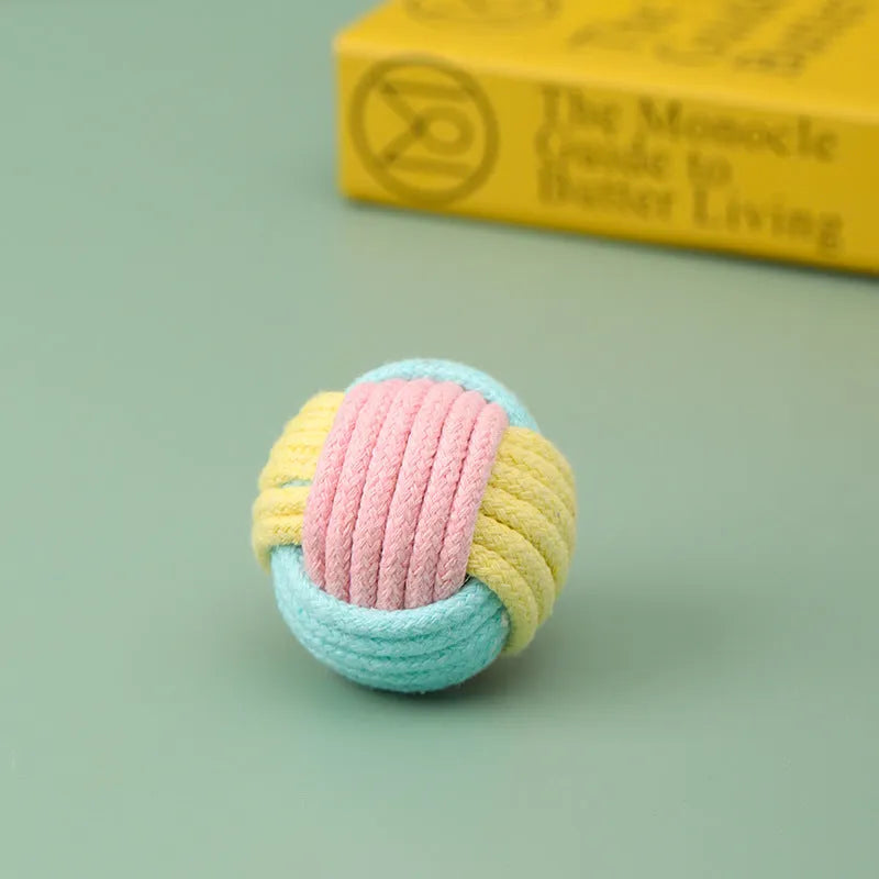 Handmade cat hair ball plush toy with cotton ball texture in blue powder, green blue, and pink green colour options