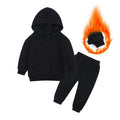 Children's cotton fleece hooded sweatshirt and trousers set in solid colour, sizes 90cm to 160cm