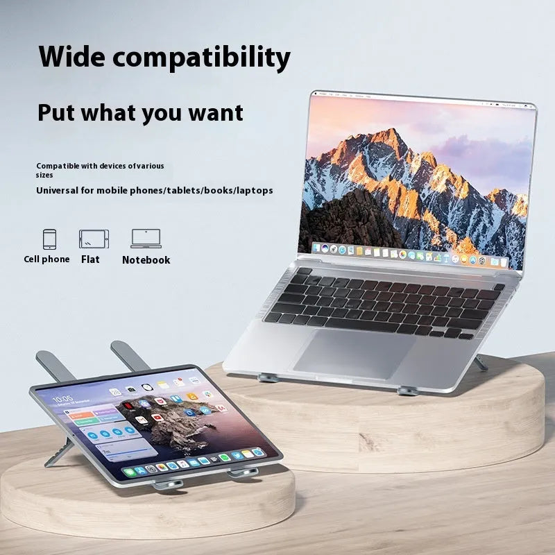 Aluminium alloy laptop cooling stand with twin fans in folded position showing silver finish