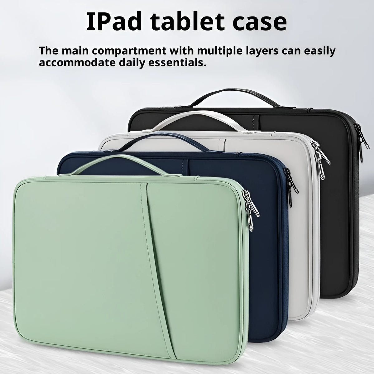 Nylon tablet bag in green, white, grey, black, pink, blue or purple, with chain detail and two size options